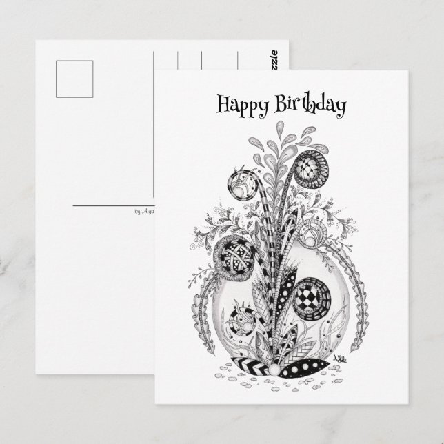 Cartão Postal Florale Pflanze im Tangle Design -  (Frente/Verso)