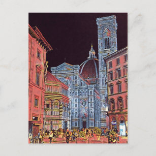 Cartão Postal Florença Artista, Itália Street Cena com Duomo