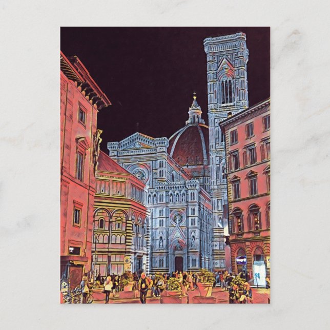 Cartão Postal Florença Artista, Itália Street Cena com Duomo (Frente)