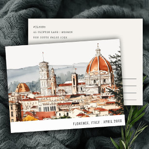 Cartão Postal Florence Cathedral Itália Watercolor Viagem italia