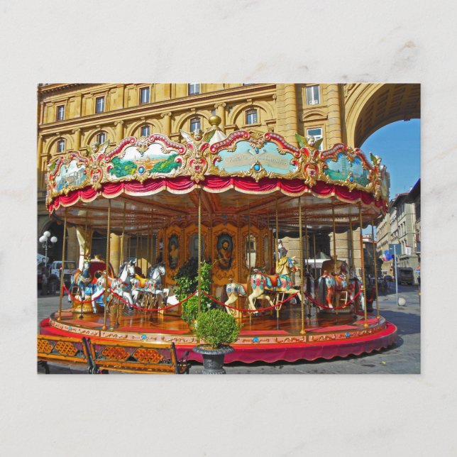 Cartão Postal Florence Itália Antique Carousel (Frente)