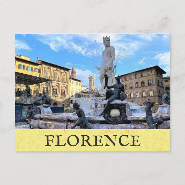 Cartão Postal Florence Itália Netuno Fountain Italiano (Frente)