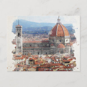 Cartão Postal Florence Itália Watercolor Art