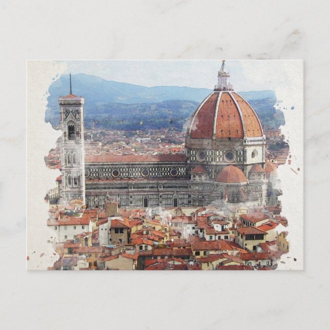 Cartão Postal Florence Itália Watercolor Art (Frente)
