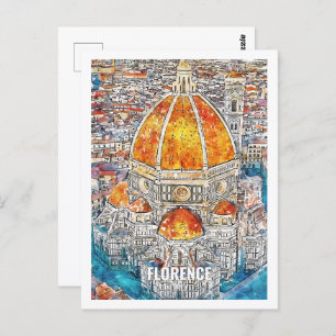 Cartão Postal Florence Italy Viagem Place Watercolor
