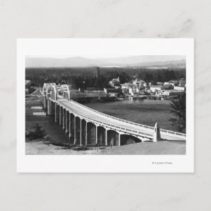 Cartão Postal Florence, Oregon Town View e Siuslaw Bridge