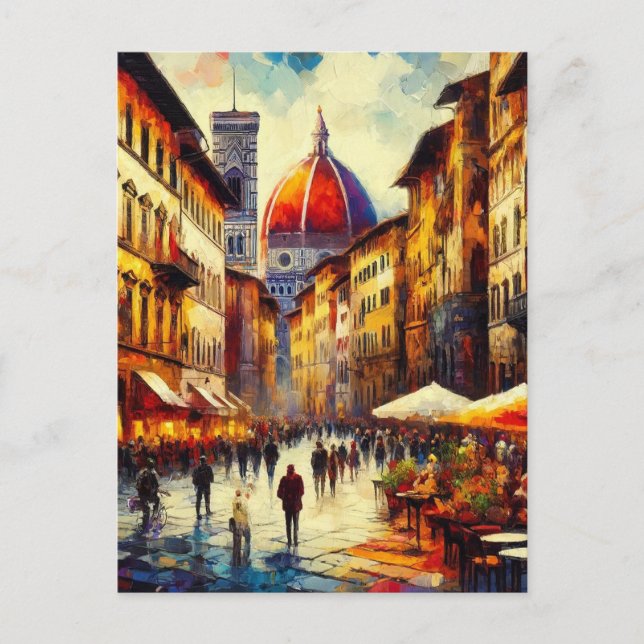 Cartão Postal Florence, rua Itália com pintura Duomo (Frente)