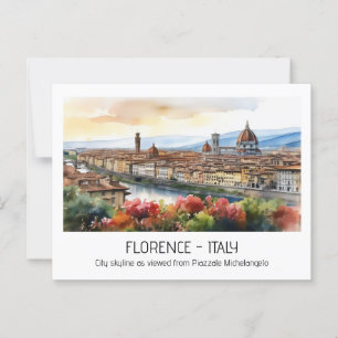 Cartão Postal Florence watercolor skyline Roma Itália editável