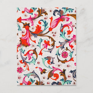 CARTÃO POSTAL FLORENTINA RENAISSÂNCIA, PEDAÇOS FLORAIS VERMELHOS