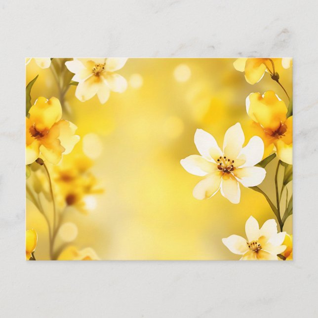 Cartão Postal Flores Amarelas De Espingarda Com Aquarela Suave (Frente)