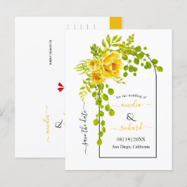 Cartão Postal Flores amarelas e casamento outono de arco salvam 
