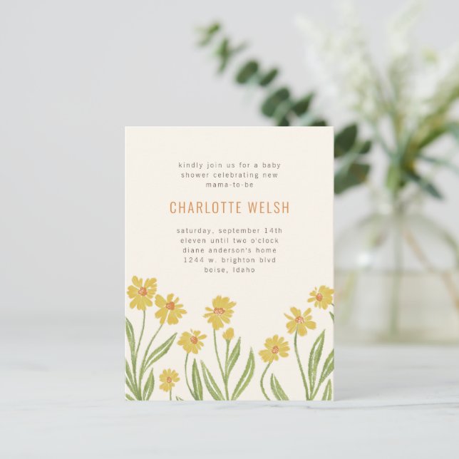 Cartão Postal Flores Amarelas Sexo Chá de fraldas Neutro (Em pé/Frente)