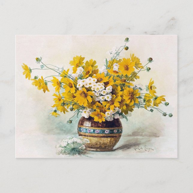 Cartão Postal Flores amarelo sunny por Paul de Longpre CC1012 (Frente)