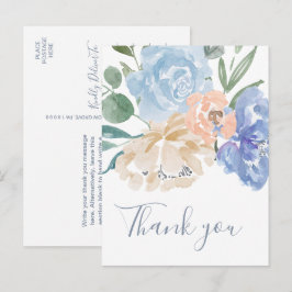 Cartão Postal Flores Azuis Desbotadas Obrigada