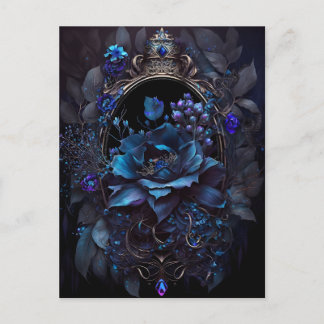 Cartão Postal Flores Azuis e Roxas e Joias Góticas Vitorianas