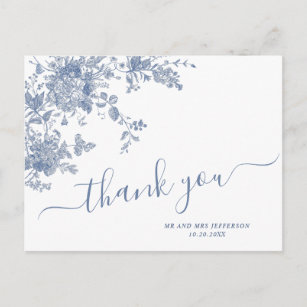 Cartão Postal Flores Azuis Elegantes Jardim Francês Boho Obrigad