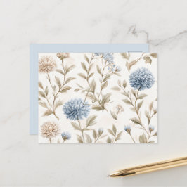 Cartão Postal Flores Azuis Marrom Creme Amor