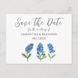Cartão Postal Flores Bluebonnets Aquarela Azul Floral Rústico