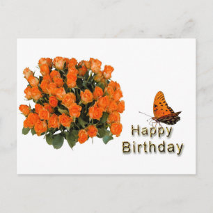 Cartão Postal Flores Borboleta de Aniversário Feliz