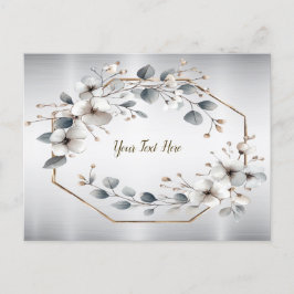 Cartão Postal Flores brancas de aquarela Ouro Frame Silver Teal