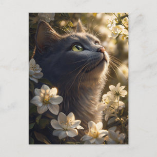 Cartão Postal Flores Brancas de Gato Azul Russo