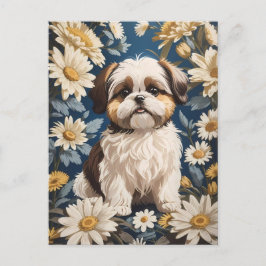 Cartão Postal Flores Brancas de Margarida Cachorros Shih Tzu