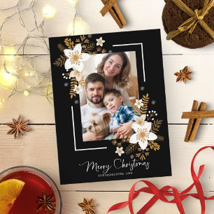 Cartão Postal Flores Brancas Feliz Natal Férias Foto