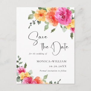 Cartão Postal Flores Brilhantes de Aquarela Casamento Salvar a D