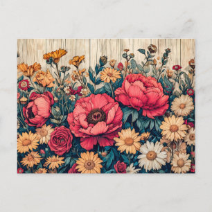 Cartão Postal Flores Campestres em Cores Vibrantes de Verão