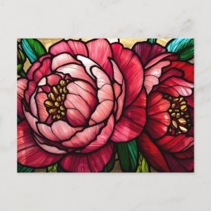 Cartão Postal Flores Coloridas de Peônia em Flor