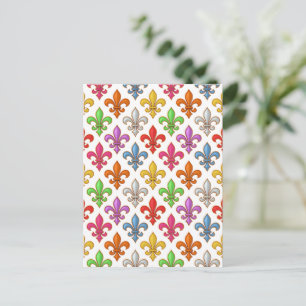 Cartão Postal Flores Coloridas e Negritas Fleur-de-lis Brancas