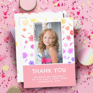 Cartão Postal Flores Coloridas Fofas Aniversário Meninas Foto