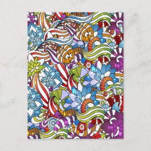 Cartão Postal Flores coloridas legal folhas rodoeiras pontos