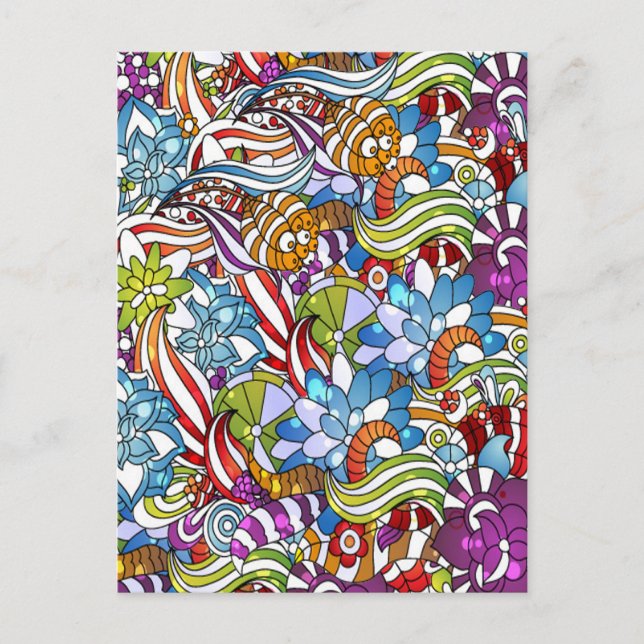 Cartão Postal Flores coloridas legal folhas rodoeiras pontos (Frente)