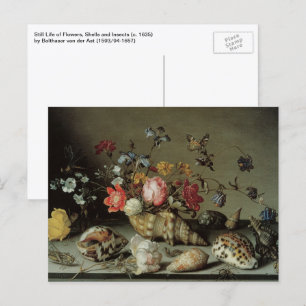 Cartão Postal Flores, Conchas e Insectos Balthasar van der Ast