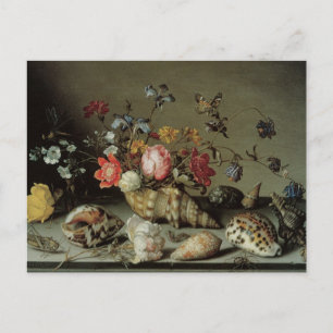 Cartão Postal Flores, conchas e insetos Balthasar van der Ast