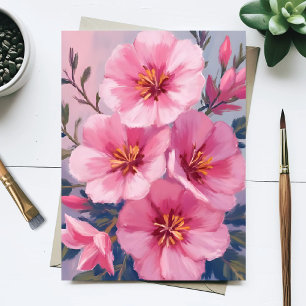 Cartão Postal Flores Cor-de-Rosa em Aquarela Pintadas