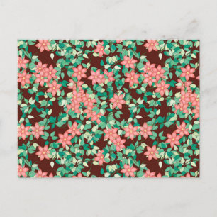 Cartão Postal Flores cor-de-rosa num fundo de chocolate