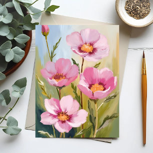 Cartão Postal Flores Cor-de-Rosa   Pintura em Aquarela Floral