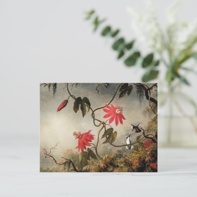 Cartão Postal Flores da Paixão com Beija-flores (Em pé/Frente)