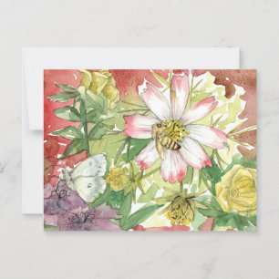 Cartão Postal Flores de Abelhas de Honeybee Polinizadores de Jar