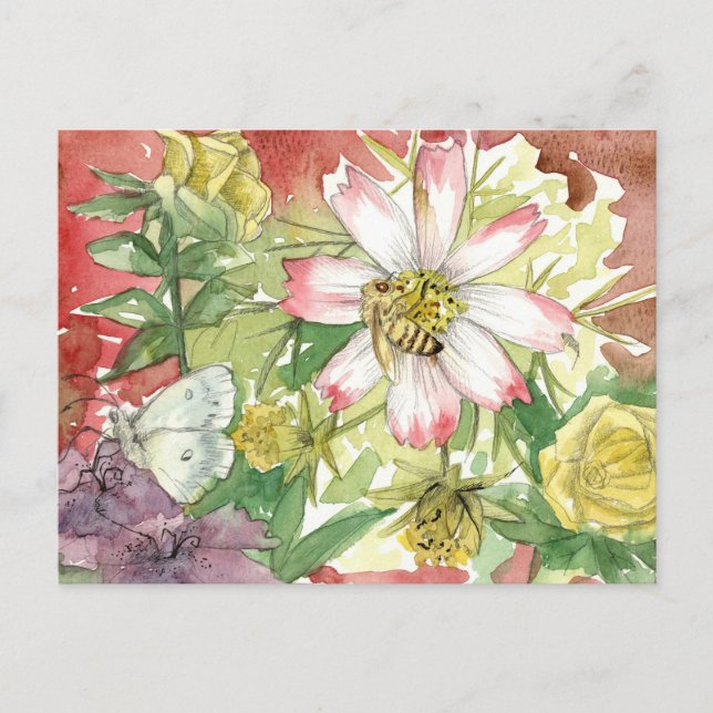 Cartão Postal Flores de Abelhas de Honeybee Polinizadores de Jar (Frente)