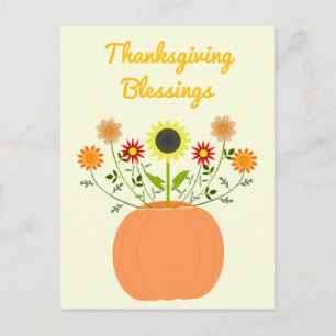 Cartão Postal Flores de Ação de Graças no Abóbora Personalizado
