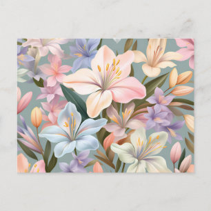 Cartão Postal Flores de Alstroemeria Tranquilas em Tons Pastéis