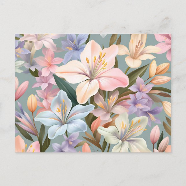 Cartão Postal Flores de Alstroemeria Tranquilas em Tons Pastéis (Frente)