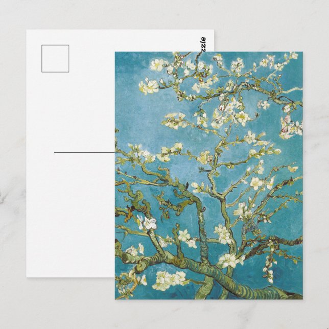 Cartão Postal Flores de Amendoeira de Van Gogh - Arte Azul Cláss (Frente/Verso)