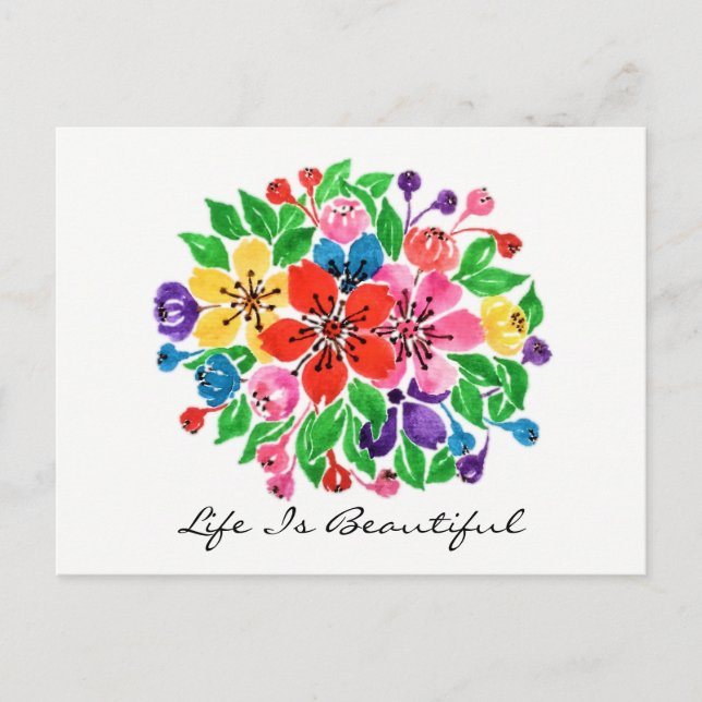 Cartão Postal Flores de Aquarela (Frente)