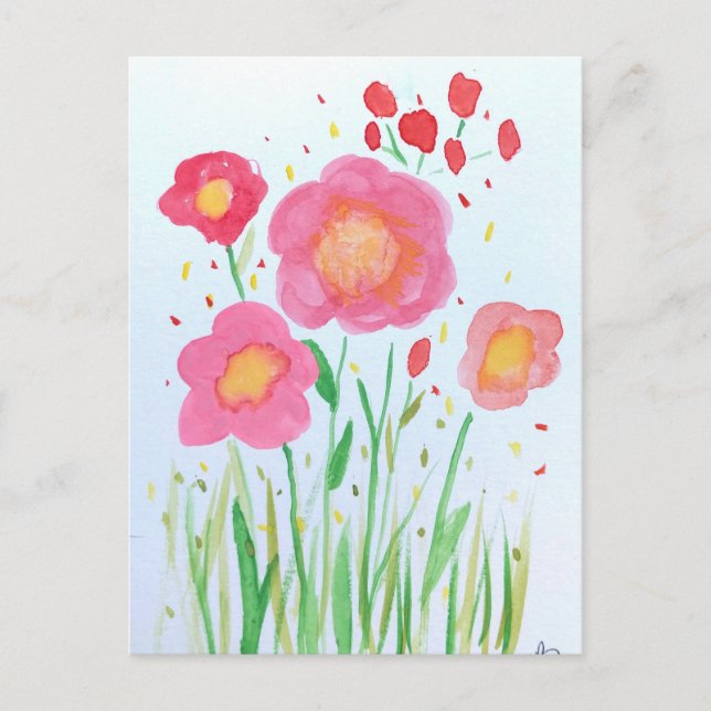 Cartão Postal Flores de Aquarela (Frente)