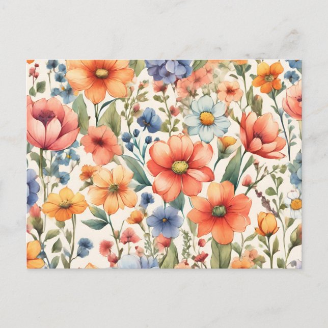 Cartão Postal Flores de Aquarela Abstratas para Qualquer Ocasião (Frente)