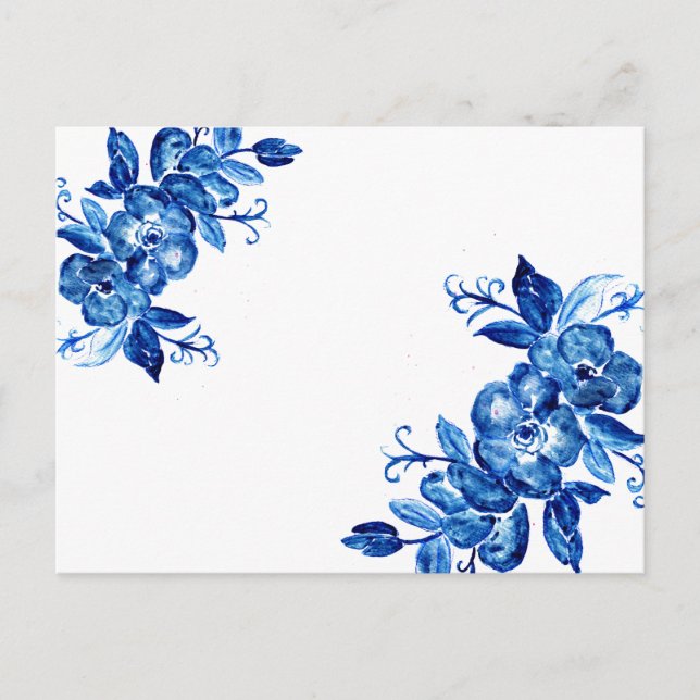 Cartão Postal Flores de Aquarela Azul (Frente)